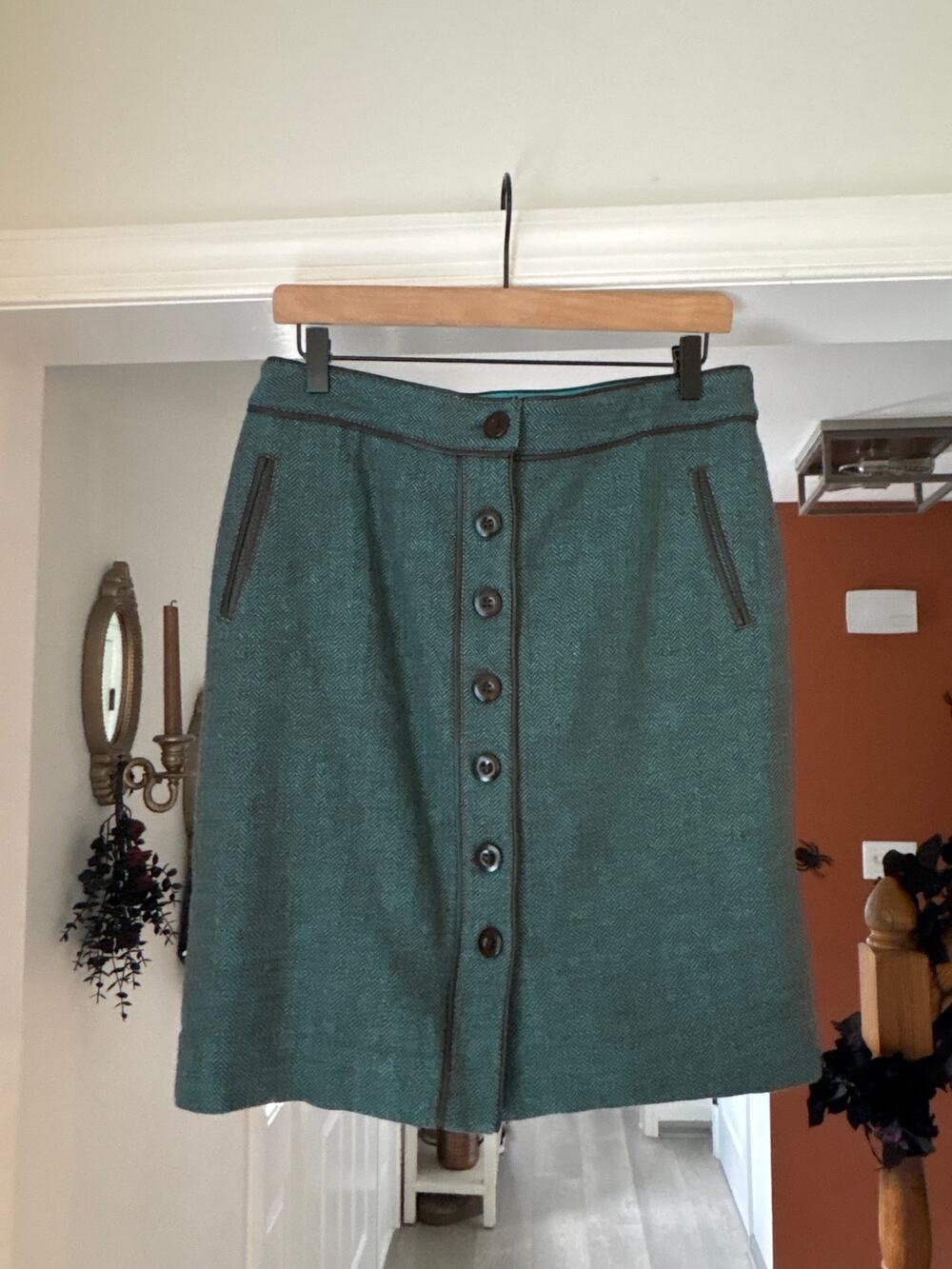 Lilly Pulitzer Cooper Wool Skirt Size 8 Marina Blue Herringbone Retro